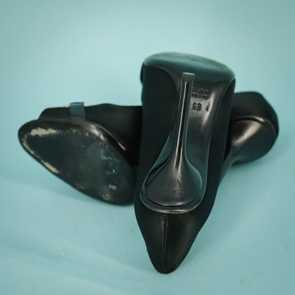 Gucci Size 6 Black Satin Rhinestone Horsebit Open Peep Toe High Heels Pumps - Picture 6 of 10